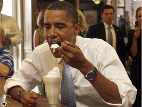 Democratic presidential candidate Sen. Barack Obama, enjoys a shakes during a campaign stop at Ellis Soda Shoppe in Abington, Virginia, Tuesday.