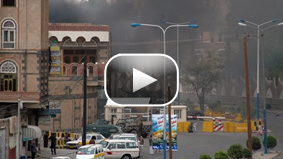 Video from Yemen TV shows burnt cars and blood on the ground following an attack on the U.S. Embassy.