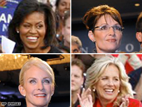The women of the 2008 presidential campaign: Michelle Obama, Gov. Sarah Palin, Jill Biden, and Cindy McCain.