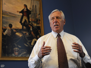 House Majority Leader Steny Hoyer, speaks to the press in his office on the financial market turmoil on Capitol Hill, Wednesday.