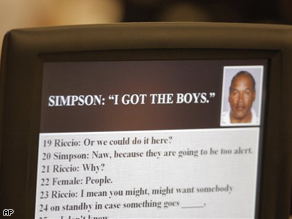 A courtroom video monitor during closing arguments in the O.J. Simpson trial on Thursday in Las Vegas.