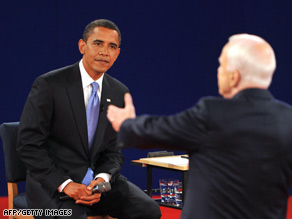 John McCain and Barack Obama seen at the Nashville Town Hall-style debate.
