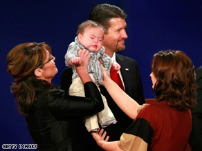 Sarah, Trig, Todd, and Willow Palin after the V.P. debate last week.