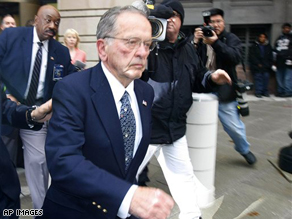 Sen. Ted Stevens leaves federal court in Washington, Monday, after a guilty verdict was returned by the jury at his trial.