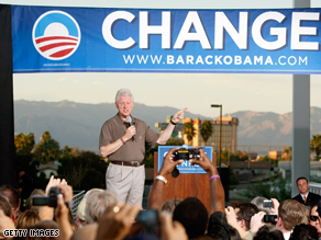 Former U.S. President Bill Clinton campaigning for Senator Obama in Las Vegas on October 19.