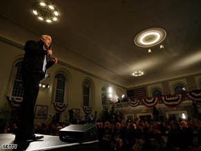 John McCain holds a town hall meeting in Peterborough, New Hampshire on Sunday. 
