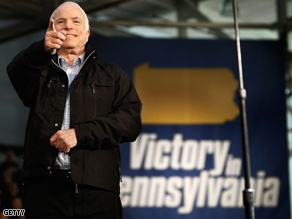 John McCain holds a campaign rally at the University of Scranton on Sunday. 