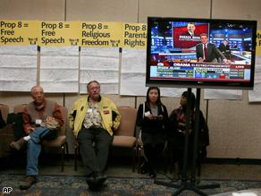 Supporters of Proposition 8, which would ban same sex marriage in California, wait for results at a party in Sacramento. 