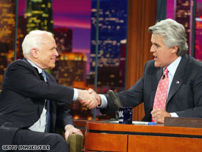 Sen. McCain will appear on Jay Leno's late night talk show next Tuesday.