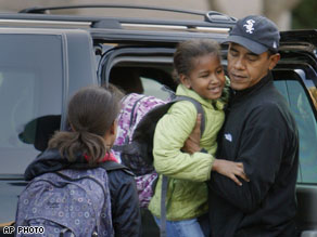 The Obama girls on their way to school in Chicago