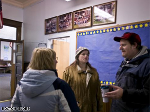 Parents discuss the Pledge of Allegiance issue with Principal Michaela Martin at Woodbury Elementary School.