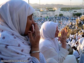 Hajj pilgrims at Mercy Mountain.