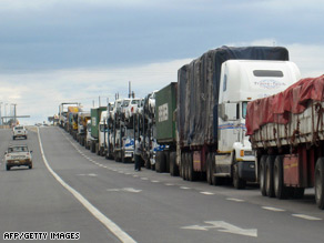 Traffic lines up at the South African border town of Musina with Zimbabwe.