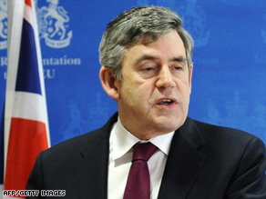 Gordon Brown speaks during a press conference at the European Council summit in Brussels.
