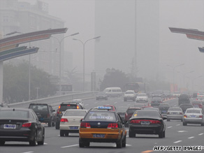 Pollution hangs over Chang'An Avenue near Tiananmen Square in Beijing, China, at the end of September.