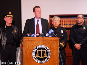 Alameda County District Attorney Tom Orloff speaks at a press conference announcing murder charges.