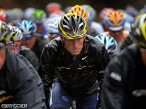 Lance Armstrong's bike was missing after he competed  in the first day of the Amgen Tour of California.