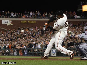 Bonds in 2007 hitting his 756th homerun which put him top of the all-time homerun hitters.