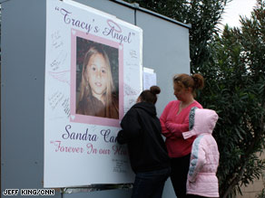 Mourners gather on April 7 in Tracy, California, one day after Sandra Cantu, 8, was found dead.
