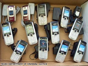 Hundreds of contraband cell phones were found behind bars or in transit to Texas inmates in 2008.