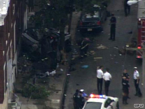 Four people were killed after a car fleeing police struck a home in Philadelphia, Pennsylvania, on Wednesday.