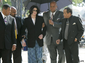 Michael Jackson shows up for court, late and wearing pajama bottoms, during his 2005 child molestation trial.