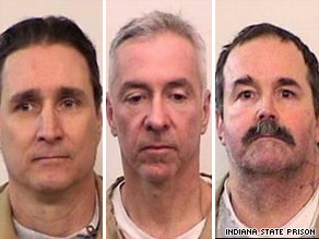 From left, Lance Battreal, Mark Booher and Charles Smith escaped from an Indiana prison Sunday.