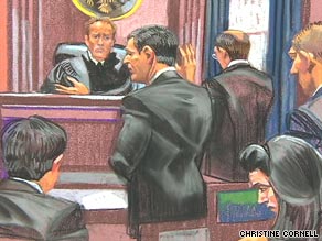 Frank DiPascali, center in this courtroom sketch, said he knew for about 20 years he was engaged in wrongdoing.