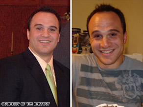 The left image shows Tim Kassouf in 2005 before he lost 45 pounds on the small changes diet.