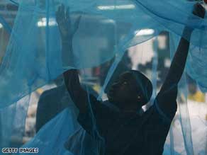 A mosquito net placed over the door of 10 Downing Street, home of the British Prime Minister.