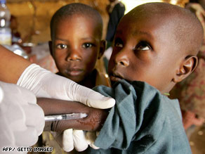 A child gets vaccinated against meningitis in Niger in August 2007.