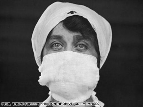 A man sprays the top of a bus with an anti-flu virus during the 1918 epidemic.