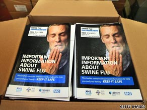 A box of leaflets containing information about swine flu, distributed by the UK's Department of Health.