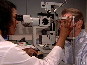 Ophthalmologist Dr. Sharon Solomon examined Albert Budacz  and found age-related macular degeneration.