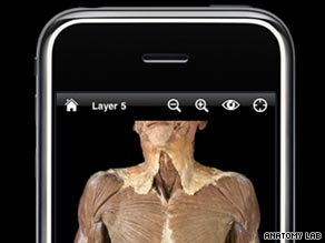 The iPhone app, "Anatomy Lab," allows the user to move between 40 body layers to enable dissection.