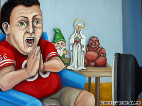 Super Bowl Sunday Praying for a Hail Mary was painted by  Dana Ellyn.