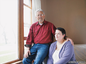 Kate Simonson and her dad, Mike Fieseler, at her home in Iowa.