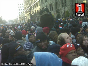 Thousands of spectators crammed the street outside one of the security gates at the ceremony Thursday.