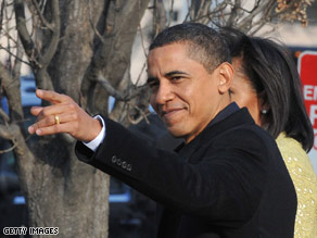 Barack and Michelle Obama pictured before the inauguration Tuesday in Washington.