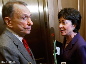 GOP Sens. Arlen Specter and Susan Collins leave a meeting Friday night in Sen. Harry Reid's office.