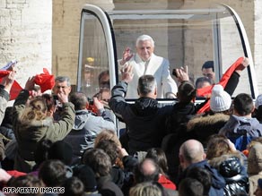 Pope Benedict XVI arrives in St. Peter's Square, Vatican City, on Wednesday.