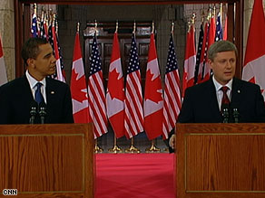 President Obama and Canadian Prime Minister Stephen Harper meet the media Thursday in Ottawa.