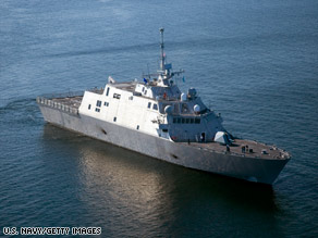 A Littoral combat ship is tested in July. The cost to build the ships more than doubled, according to a report.