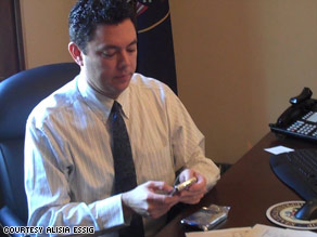 Freshman congressman Jason Chaffetz uses his BlackBerry to send out Twitter messages.