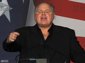 Conservative talk show host Rush Limbaugh energizes crowd of supporters in CPAC keynote speech.