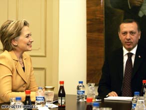 Secretary of State Hillary Clinton meets Saturday with Turkish Prime Minister Recep Tayyip Erdogan.