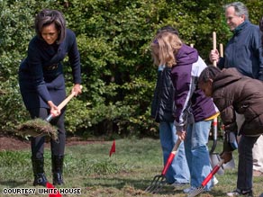 Washington's Bancroft Elementary School students help first lady Michelle Obama break ground on the garden.