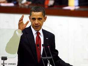 Nearing the end of his first overseas trip, President Obama addresses the Turkish Parliament on Monday in Ankara.
