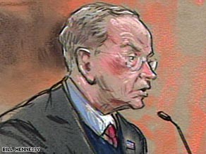 A courtroom sketch shows ex-Alaska Sen. Ted Stevens at Tuesday proceedings, where he said he had "new hope."