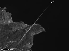 An image from DigitalGlobe, a satellite imagery firm, shows the North Korean launch last weekend.